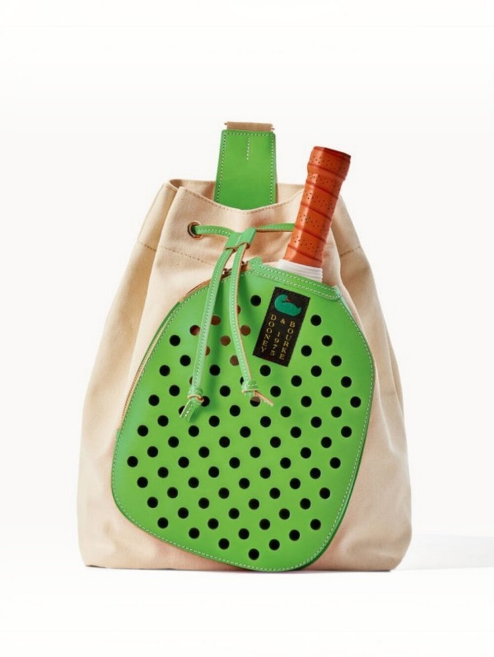 Dooney & Bourke Canvas/Green Leather Pickleball Sling Drawstring Bag, NWOT